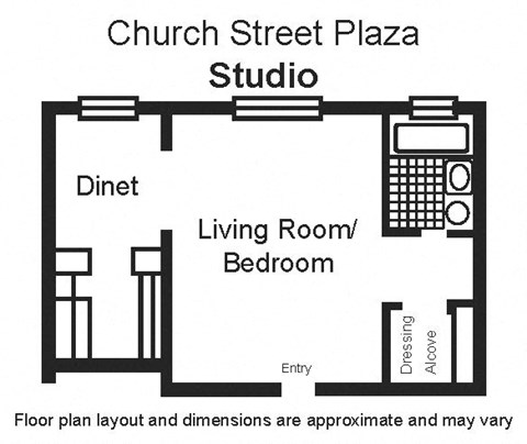Floor plan for 1 bed, 1 bath